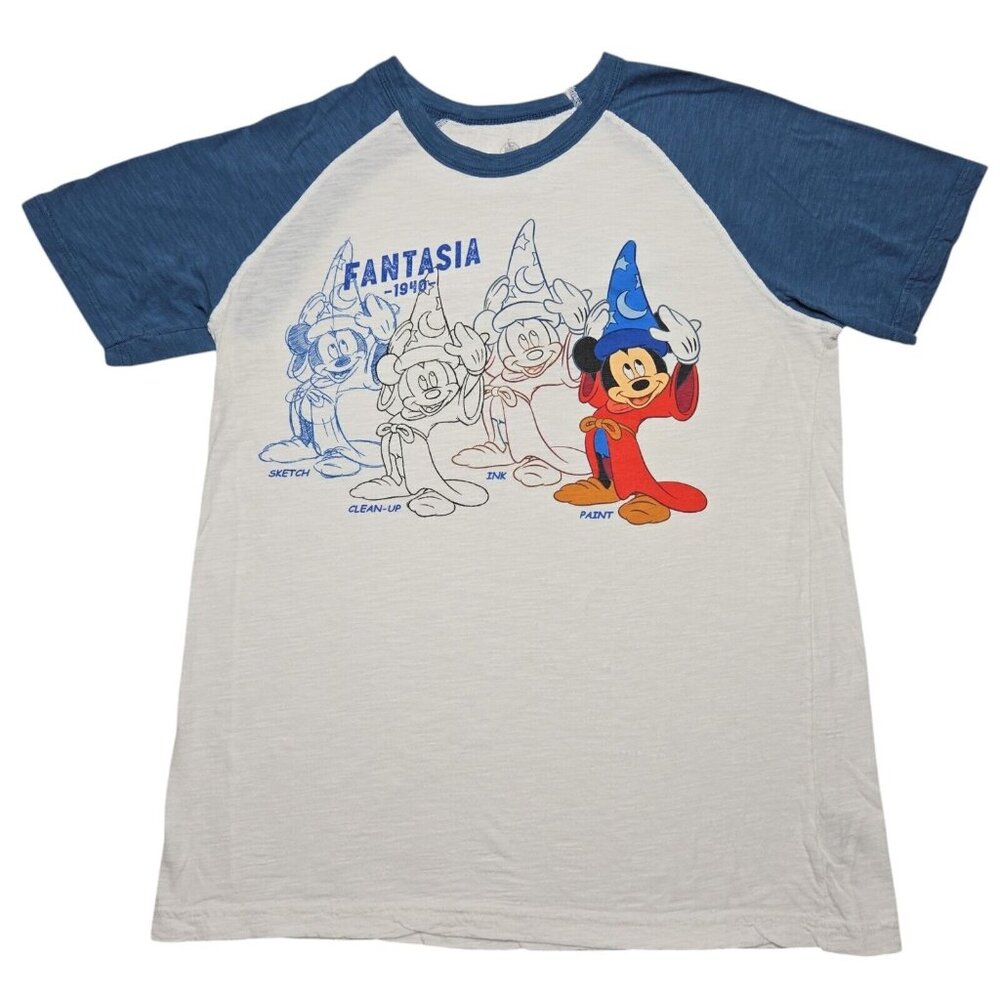 Disney Shirt Womens Small White Mickey Mouse Fantasia Short Sleeve Ink and Paint